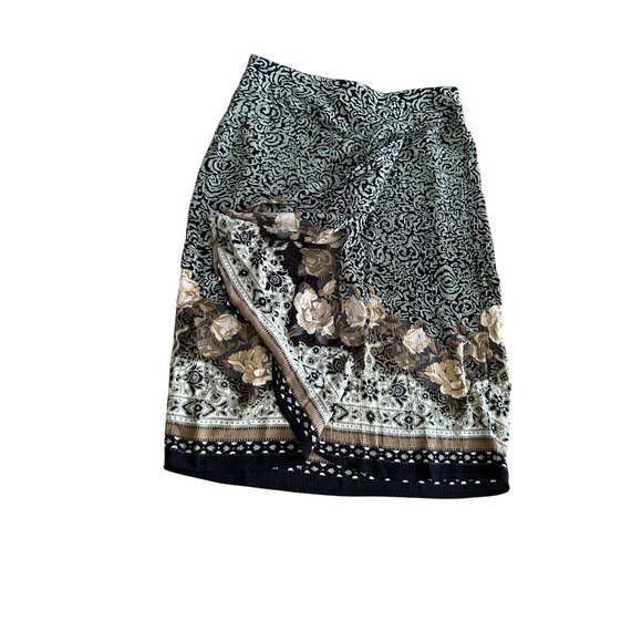 Vintage Faux Wrap Skirt Pleated Front Bohemian Floral Print Unique Classy W28" - Picture 6 of 9